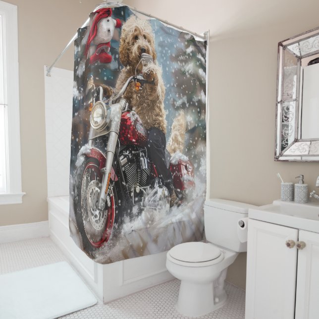 Rideaux De Douche Goldendoodle Chien équitation Moto Noël (En situation)