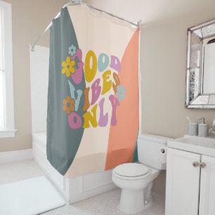 Rideaux De Douche Good Vibes seulement Citation Retro 60s Hippie Des