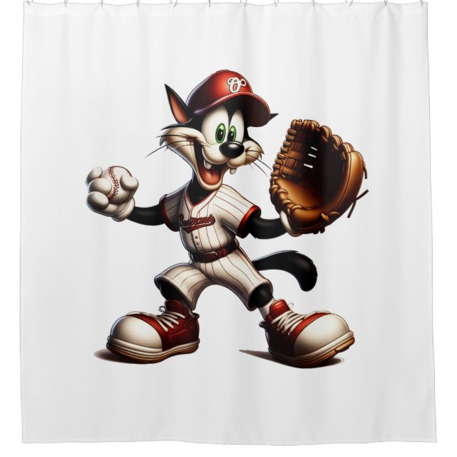 Rideaux De Douche Goofy Cat Baseball Pitcher Monte (Devant)