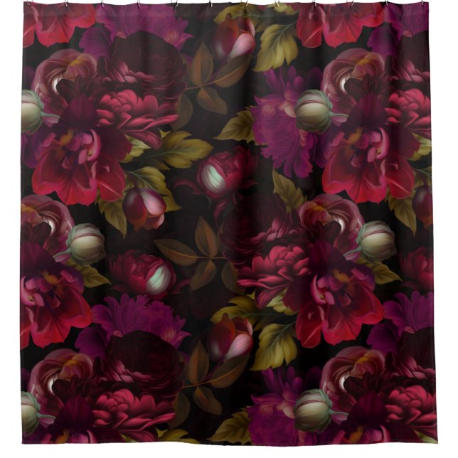 Rideaux De Douche goth baroque bordeaux moody jardin fleuri (Devant)