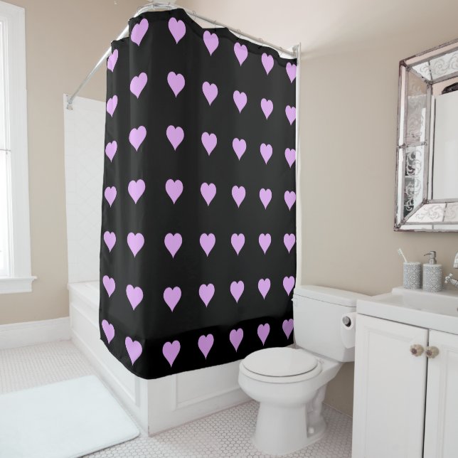 Rideaux De Douche Goth Black and Pink Heart Design (En situation)