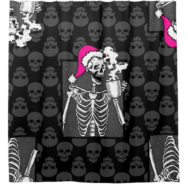 Rideaux De Douche goth noir noël crâne café squelette rose (Devant)