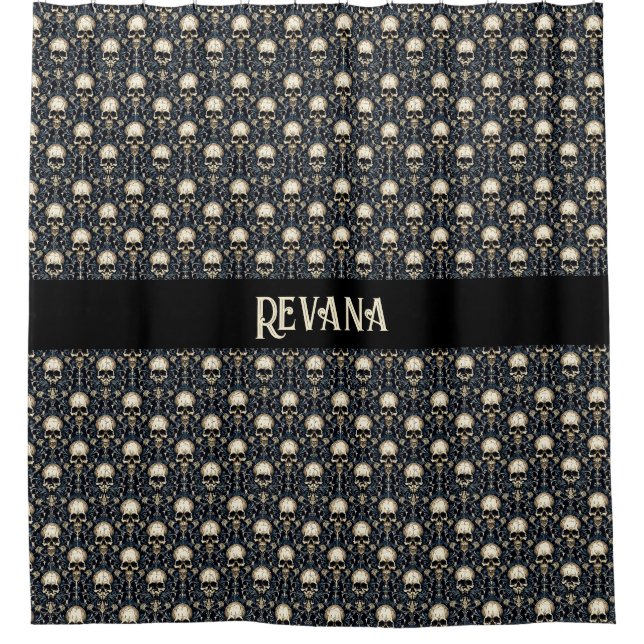 Rideaux De Douche Goth Skuls et Blue Floral (Devant)