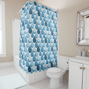 Rideaux De Douche Gouttes d'eau élégantes Bleu et Blanc