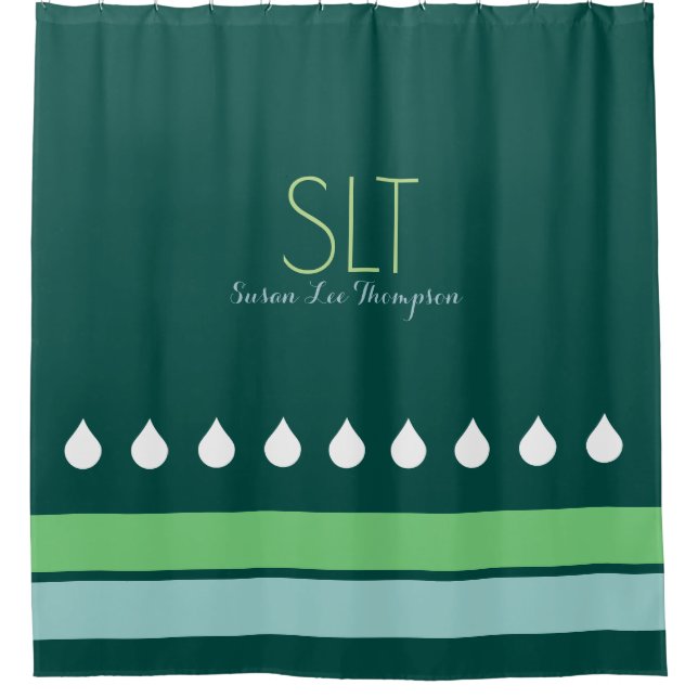 Rideaux De Douche gouttes d'eau vert monogramme (Devant)