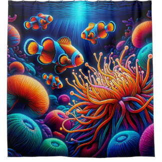 Rideaux De Douche "Graceful Clowfish Coral Reef Art"