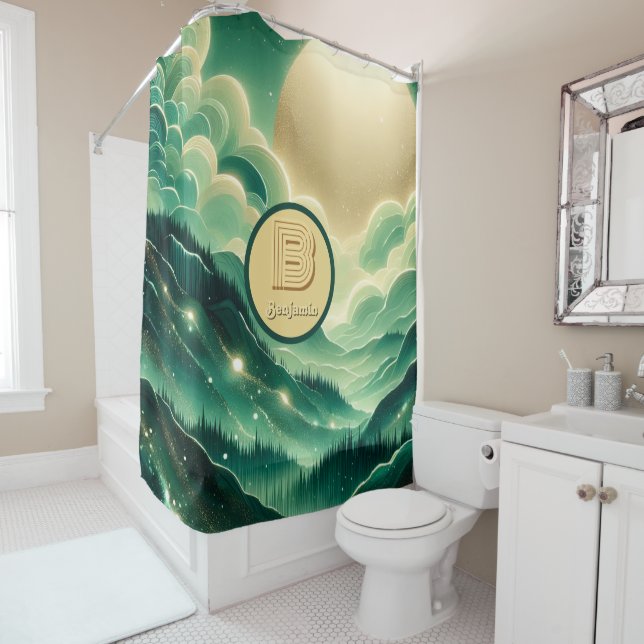 Rideaux De Douche Gradient Emerald Kelly Parties scintillant verte M (En situation)