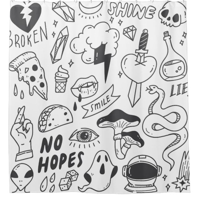 Rideaux De Douche Graffiti mignon : Doodle Art Set. (Devant)