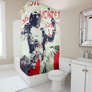 Rideaux De Douche Graffiti rouge et blanc défraîchi avec crayon afri