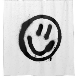 Rideaux De Douche graffiti visage souriant émoticon en noir sur blan