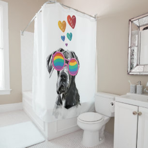 Rideaux De Douche Grand chien Danse avec Coeurs Saint-Valentin