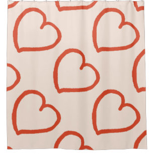 Rideaux De Douche Grand coeur motif rouge sur rose