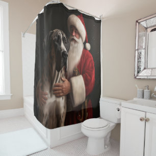 Rideaux De Douche Grand Danois avec le Père Noël Noël Festif
