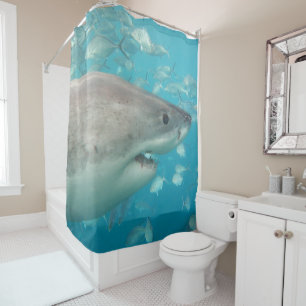 Rideaux De Douche Grand requin blanc sous l'eau gros portrait