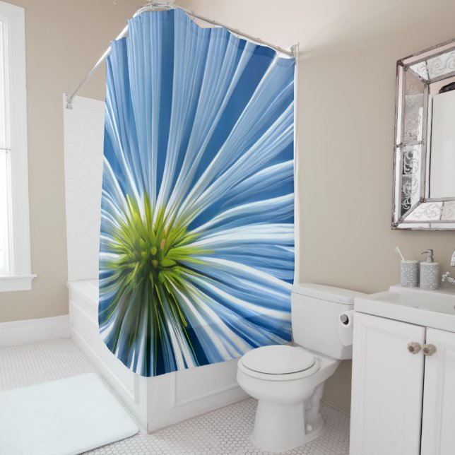 Rideaux De Douche grande fleur blanche avec ciel bleu (En situation)