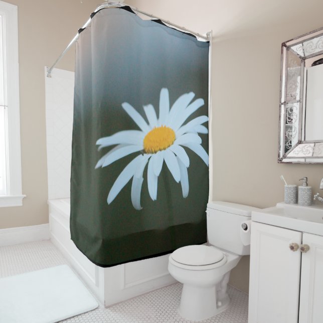 Rideaux De Douche Grande Fleur marguerite blanche (En situation)