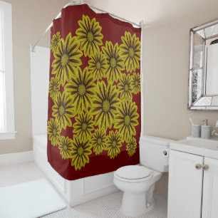 Rideaux De Douche grandes et audacieuses fleurs jaunes avec rayures 