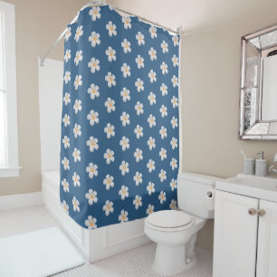 Rideaux De Douche Grandes fleurs de plumeria blanches sur fond bleu