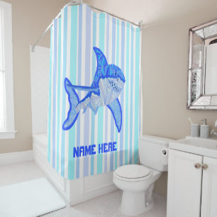Rideaux De Douche Grandes rayures colorées de mer de requin blanc de