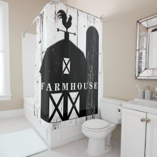 Rideaux De Douche Grange Campagnarde Rustique Bois Blanc Grange Noir