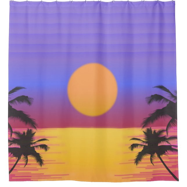 Rideaux De Douche Graphique de coucher de soleil tropical (Devant)