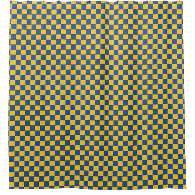 Rideaux De Douche Graphique tissé À damiers bleu jaune (Devant)