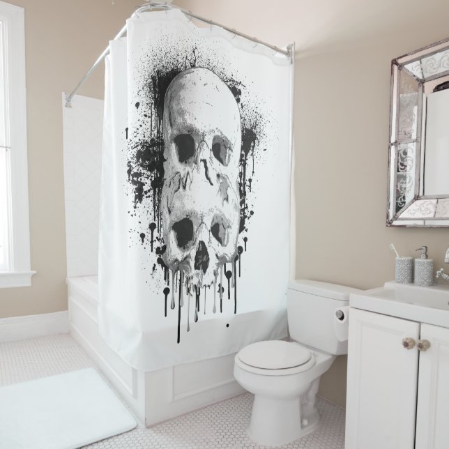 Rideaux De Douche Graphisme de tache d'encre noire Skull Drip (En situation)