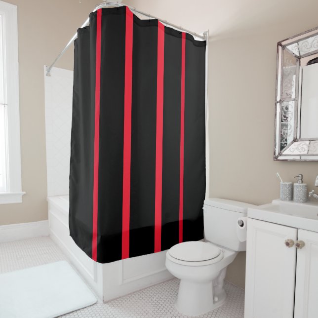 Rideaux De Douche Gras Bande Noire Et Rouge (En situation)