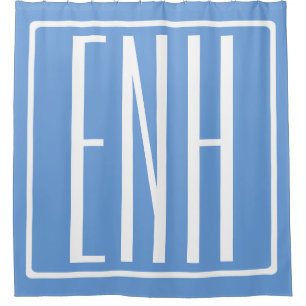 Rideaux De Douche Gras moderne 3 initiales Monogramme   Bleu doux