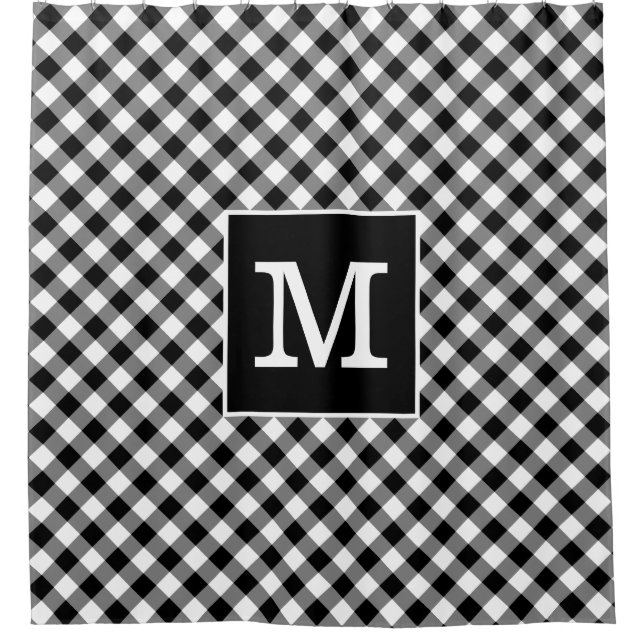 Rideaux De Douche Gras Monogram noir et blanc En vichy Motif (Devant)