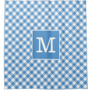 Rideaux De Douche Gras Monogramme bleu clair et blanc En vichy Motif