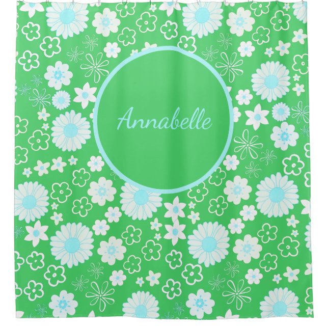 Rideaux De Douche Gras Vert Fleurs Motif Floral Nommé (Devant)