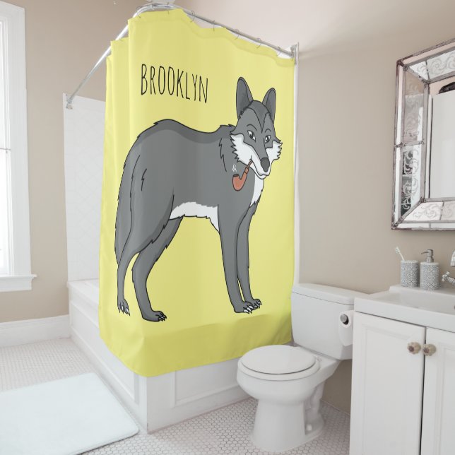 Rideaux De Douche Gray wolf with pipe cartoon (En situation)