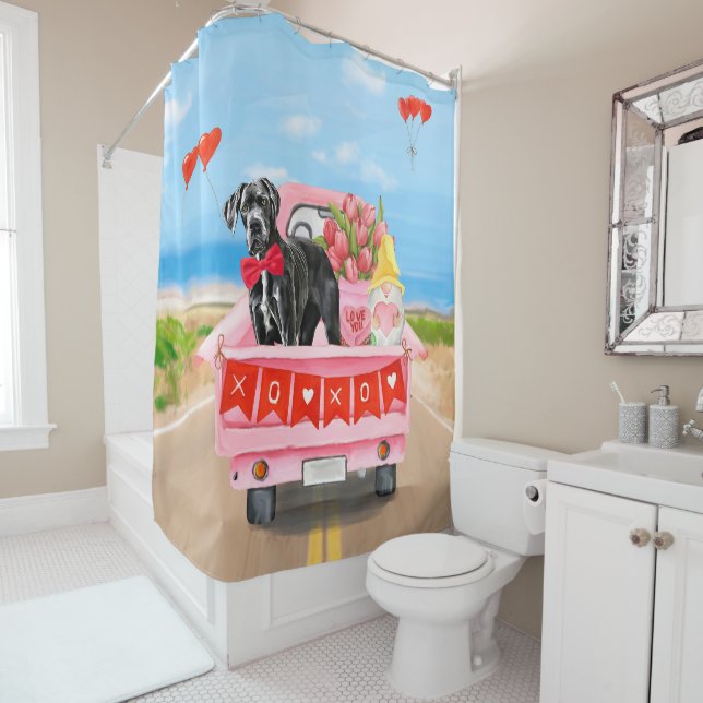 Rideaux De Douche Great Dane Chien Valentine's Day Truck (En situation)