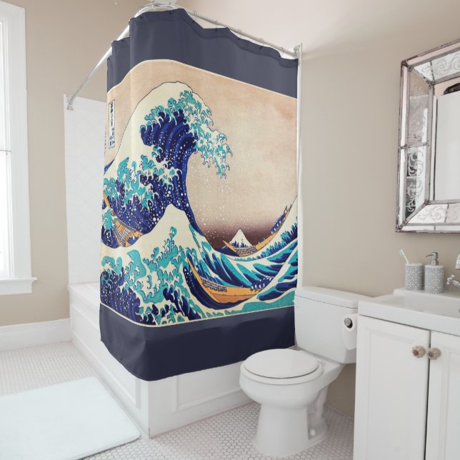 Rideaux De Douche Great Wave Off Kanagawa Vintage Japonais Impressio (En situation)