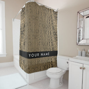 Rideaux De Douche Grec Meander Key H Brown, Votre Nom, Personnaliser