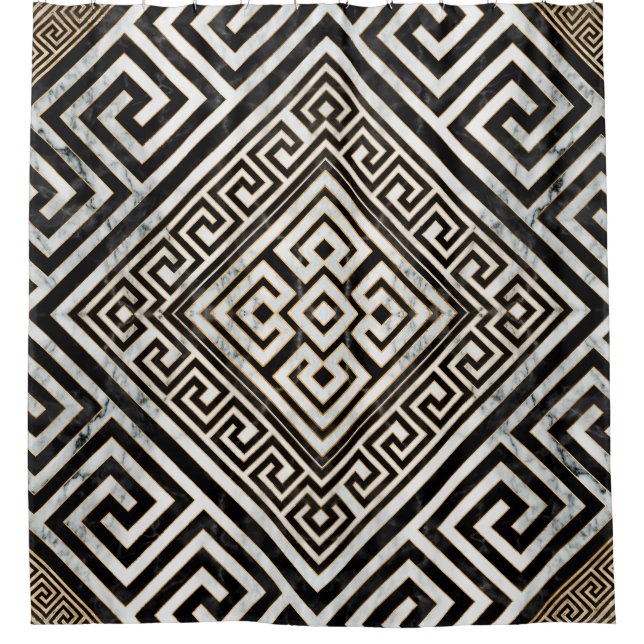 Rideaux De Douche Greek Meander - Greek Key Black and White Marble (Devant)