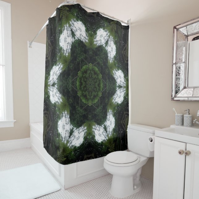 RIDEAUX DE DOUCHE GREEN ABSTRACT DRAWING. SAMER BRASIL 1 (En situation)
