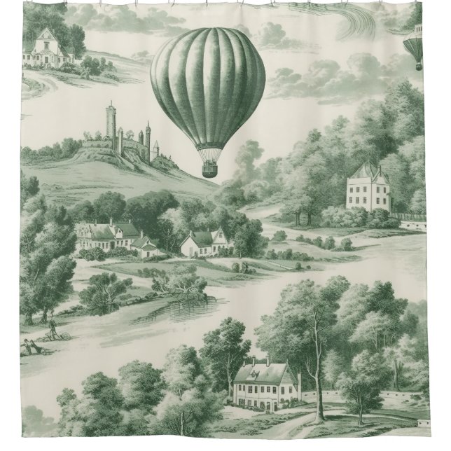 Rideaux De Douche Green Countryside Hot Air Balloon Toile (9) (Devant)