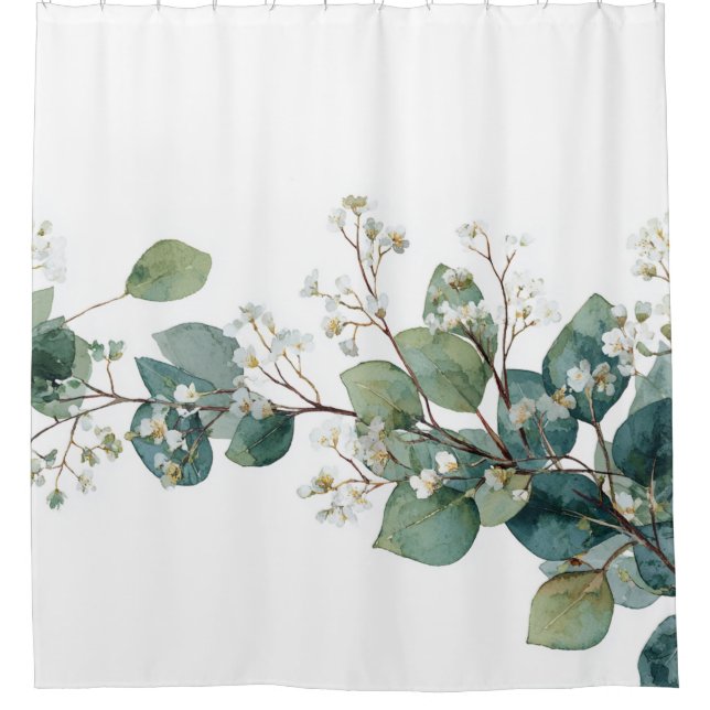 Rideaux De Douche Green Eucalyptus Pastel Floral Whimsical Botanical (Devant)
