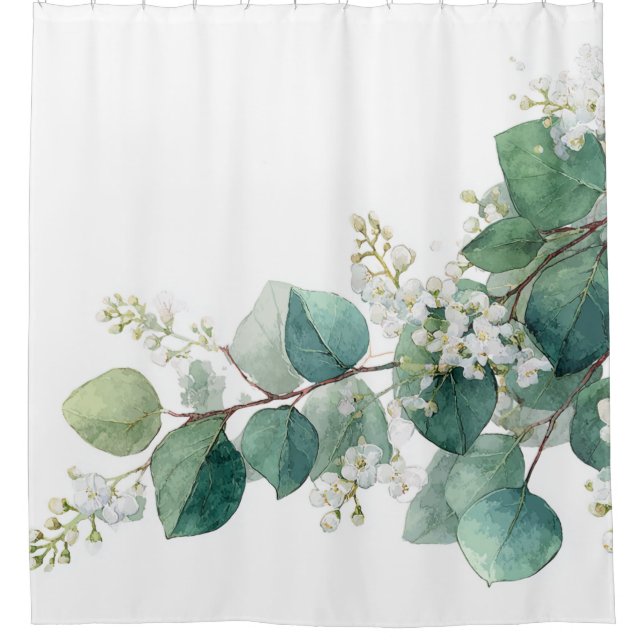 Rideaux De Douche Green Eucalyptus Pastel Floral Whimsical Botanical (Devant)