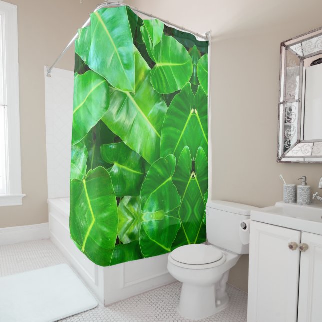 Rideaux De Douche Green feuille Palm Leaf feuillage tropical jungle (En situation)
