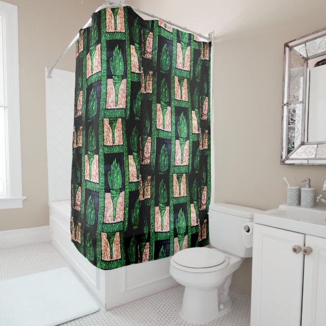 Rideaux De Douche Green & Gold Tribal Bath Accent (En situation)