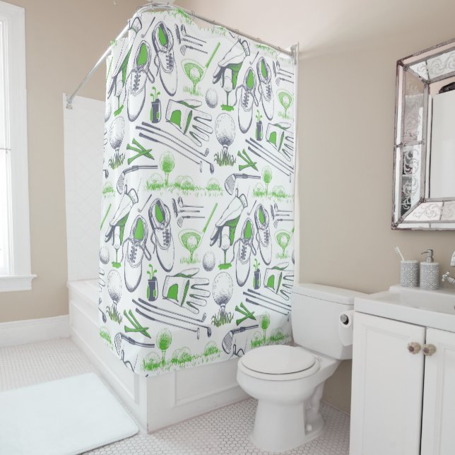 Rideaux De Douche Green Golf Icons Motif (En situation)