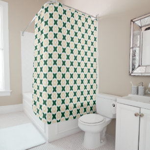 Rideaux De Douche Green leaf checkered pattern yellow flower