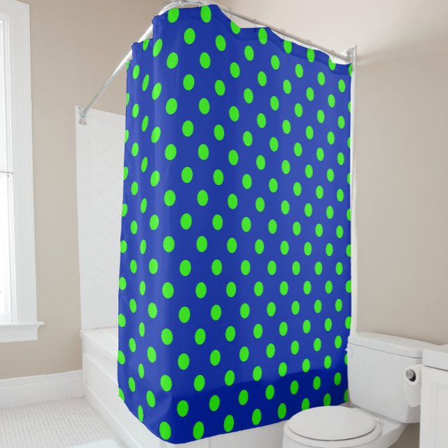 Rideaux De Douche Green On Blue Polka Dots Pattern Design (Créateur téléchargé)