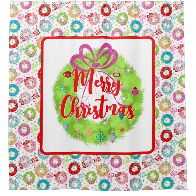 Rideaux De Douche Green Retro Christmas Wreath (Devant)