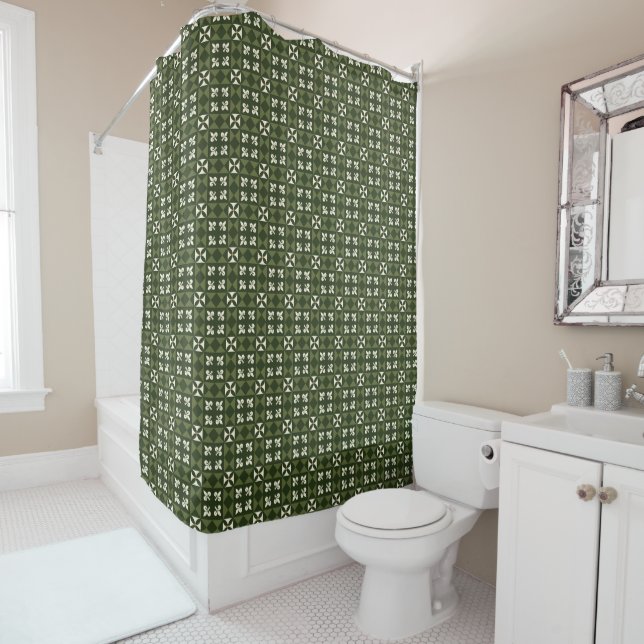 Rideaux De Douche Green Retro Geometric Pattern  (En situation)