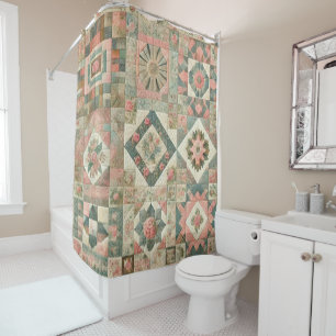Rideaux De Douche Green Rose Patchwork Rustique Rétro Floral Farmhou