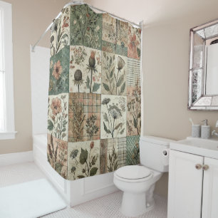 Rideaux De Douche Green Rose Patchwork Rustique Rétro Floral Farmhou